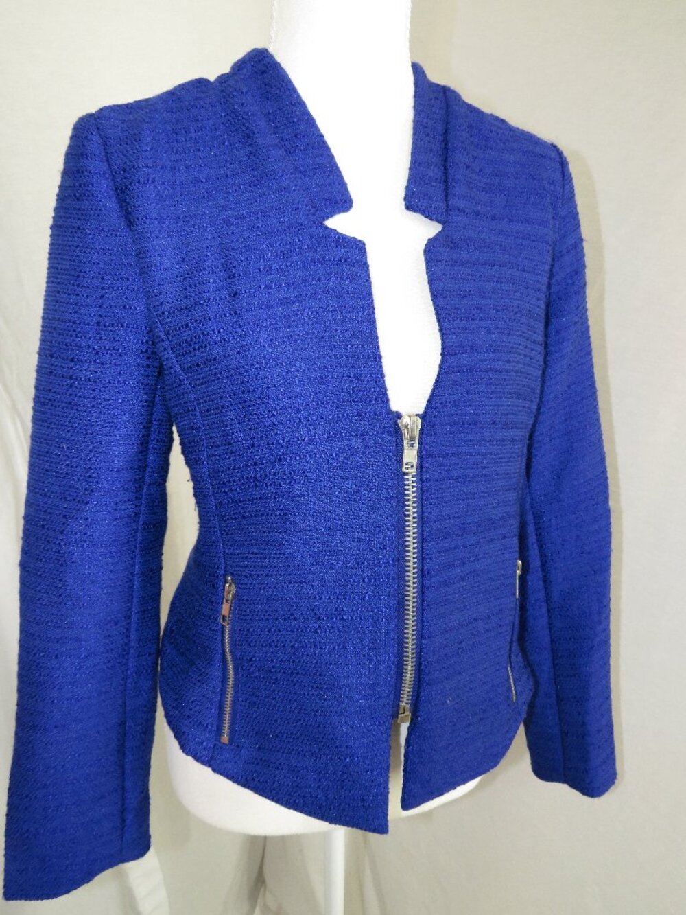 NWT YA Royal Blue Textured Knit Moto Jacket – M/L – Y2K Revival, Quiet Luxury